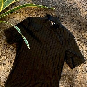H&M silky black mock neck shirt sleeve top.
